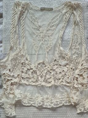 Finn & Clover Cream Butterfly Crochet Lace Vest - Boho Cottagecore